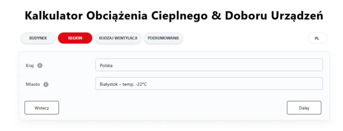 section de sélection de la zone climatique dans laquelle se trouve l'utilisateur 